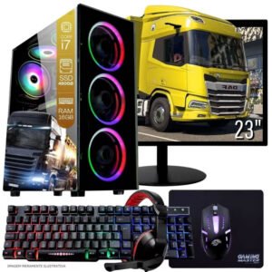 Computador Gamer Completo TOB Intel Core i7 SSD 480GB 16GB Teclado Mouse Mouse Pad e Headset Gamer Monitor 23" Windows 10 Pro Trial