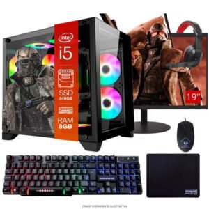 Computador PC Gamer Completo TOB Intel Core i5 SSD 240GB 8GB Gabinete Aquário Teclado Mouse Mouse Pad e Headset Gamer Monitor 19" Windows 10 Pro