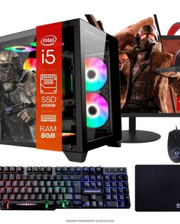 Computador PC Gamer Completo TOB Intel Core i5 SSD 240GB 8GB Gabinete Aquário Teclado Mouse Mouse Pad e Headset Gamer Monitor 19 Windows 10 Pro