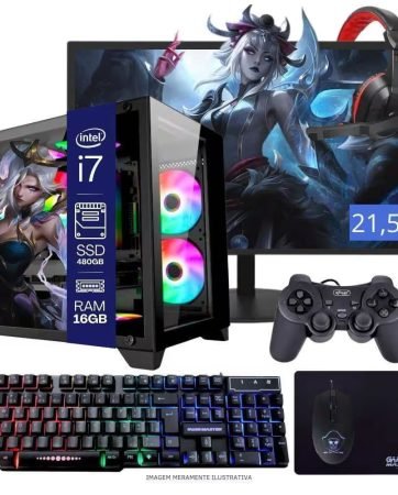 Computador Pc Gamer Completo Tob Intel Core I7 16Gb De Memória Ssd 480Gb Teclado + Mouse + Headset Gamer + Gabinete Gamer Rgb + Joystick E Windows 10